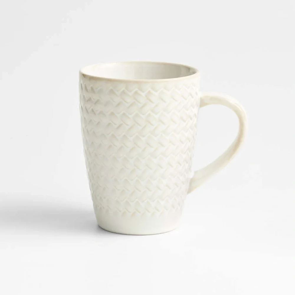 Crate&Barrel Winter Pinecone 12-oz. White Stoneware Mug (1/6)